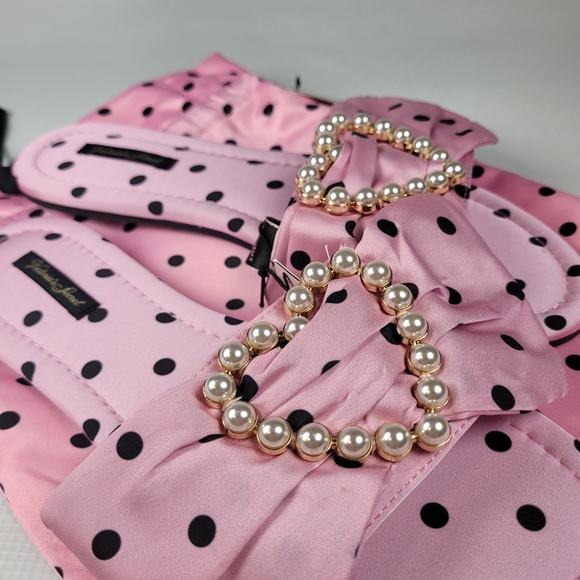 NWT Victoria's Secret Embellished Satin Bow Slide Pearl Heart Slppers Sz M 8-8.5 - Picture 4 of 9